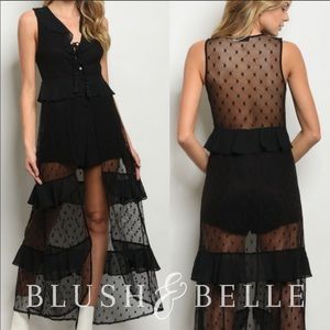 Black Ruffled Romper Maxi Dress LUSH Size Small